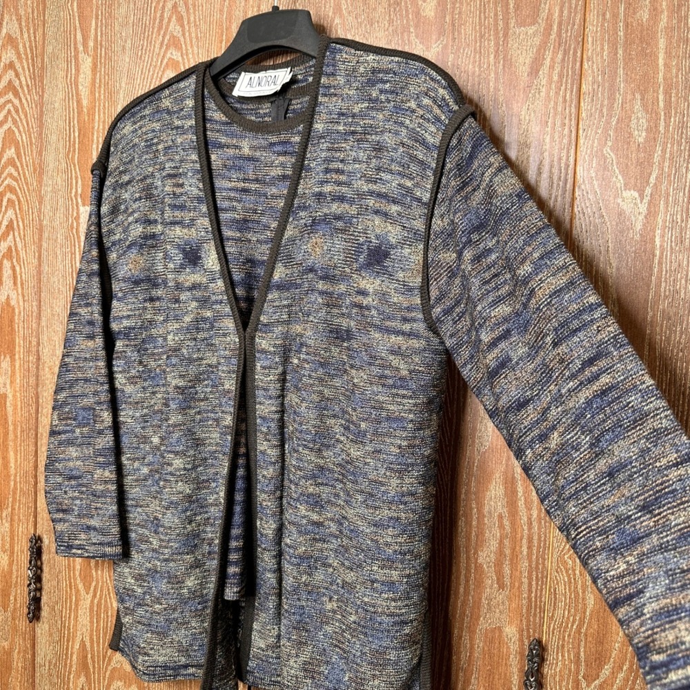 Alnoral Vintage 90s Wool Blend Knit Cardigan and Top Twin Set Blue Brown 1X USA - Picture 12 of 16